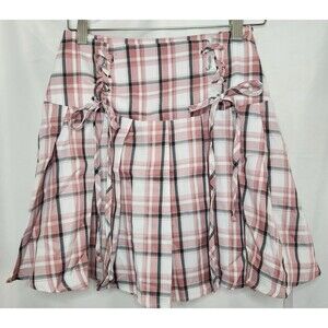 Romwe Pink Plaid Pleated Kawaii Mini Skirt 90s Barbie School Girl - S